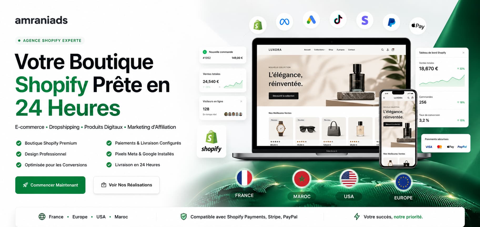 Exemple de boutique Shopify AmraniAds — design premium