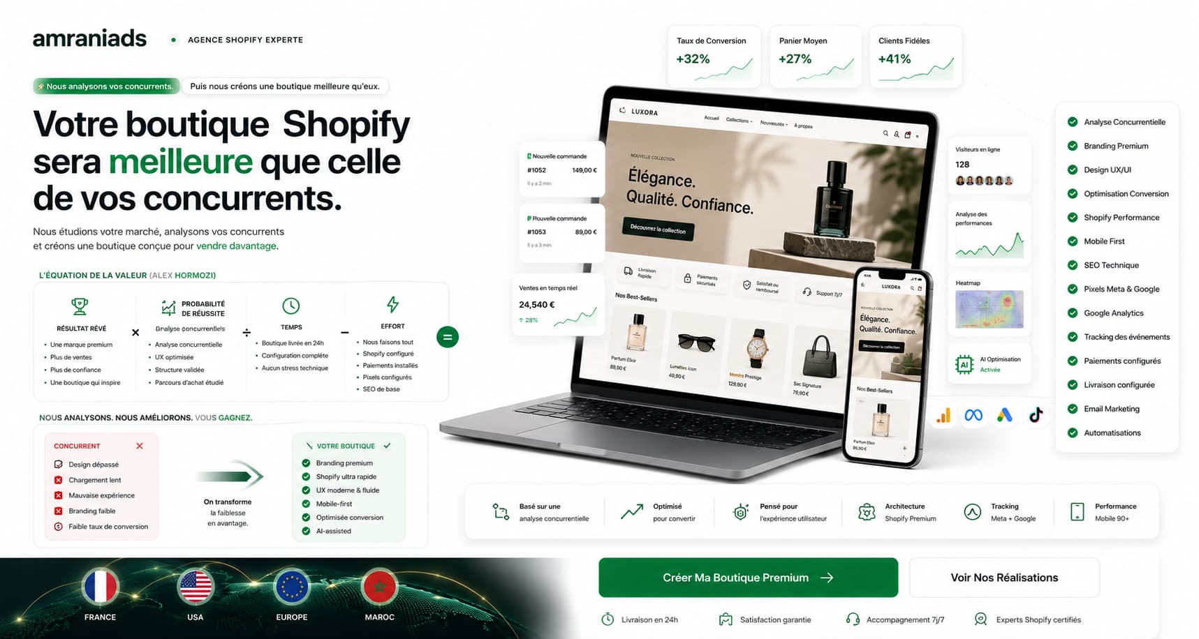 Exemple de boutique Shopify AmraniAds — analyse concurrentielle et conversion